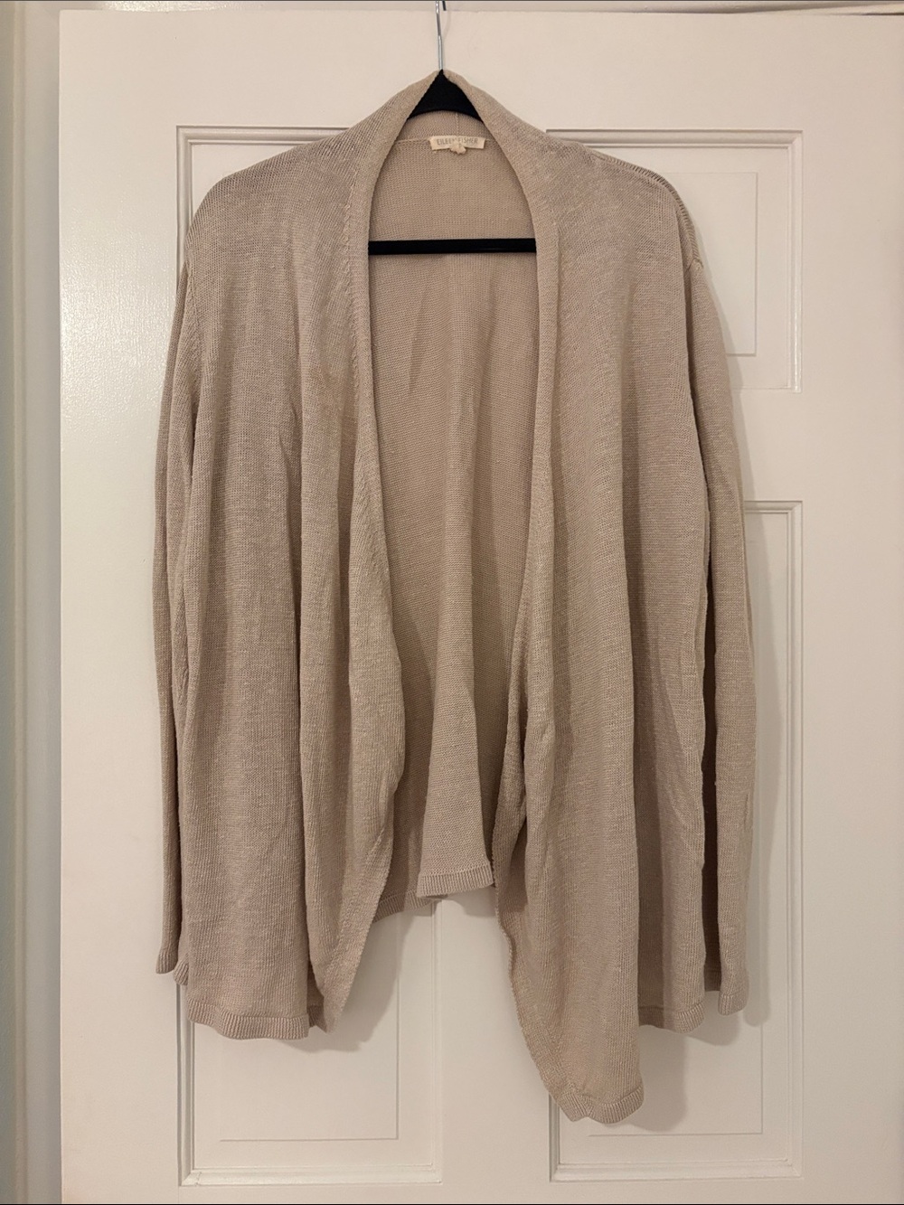 Eileen Fisher Light Taupe Draped Open-Front Lightweight Cotton Cardigan